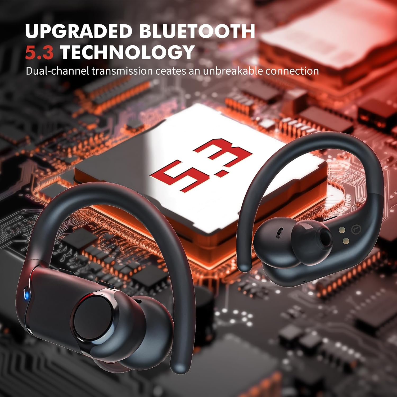 Auriculares inalámbricos Bluetooth de reproducción de 80 horas con estuche de carga inalámbrica y pantalla de alimentación dual Auriculares estéreo