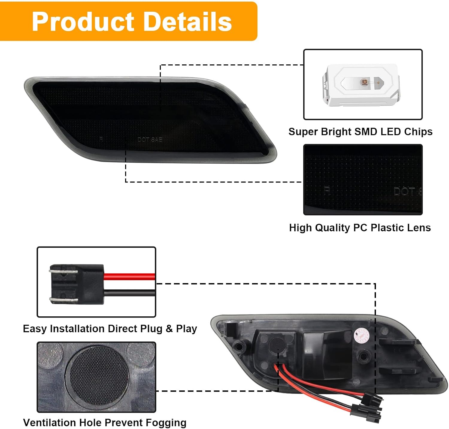 Luces LED de posición laterales compatibles con Clase E W207 C207 A207 E350 E550 Coupé Convertible 2010-2013, lámparas de marcador de guardabarros