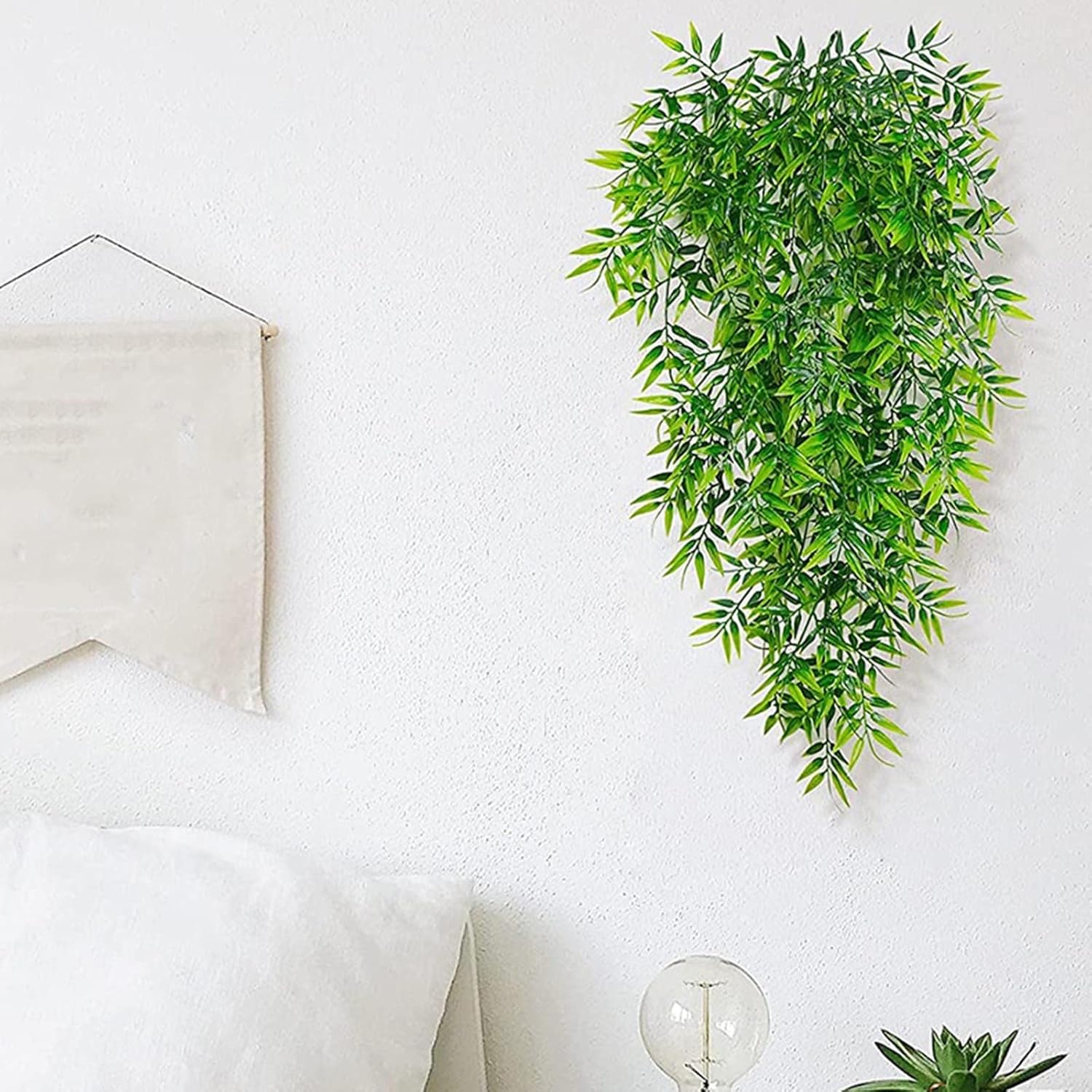 4 plantas artificiales colgantes de hiedra, helechos falsos, hojas de vid sintética, ratán para pared, interiores, cestas colgantes de boda, fiesta,