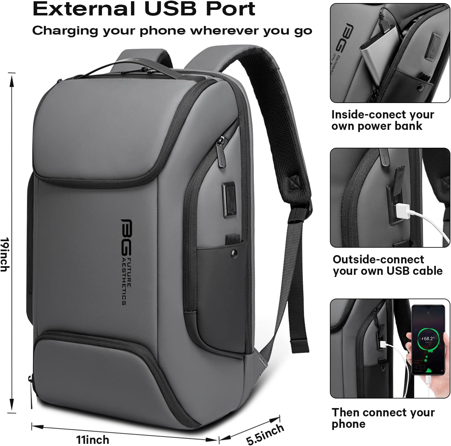 BANGE Mochila inteligente para computadora portátil de negocios que puede contener una mochila de viaje para laptop de 15.6 pulgadas, bolsa de