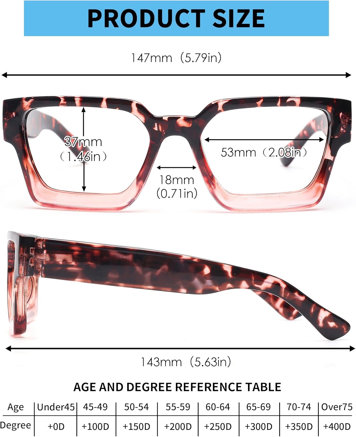 JM Paquete de 3 lentes de lectura cuadrados estilo Oprah para mujeres y hombres, lectores rectangulares de gran tamaño, con bisagra de resorte,