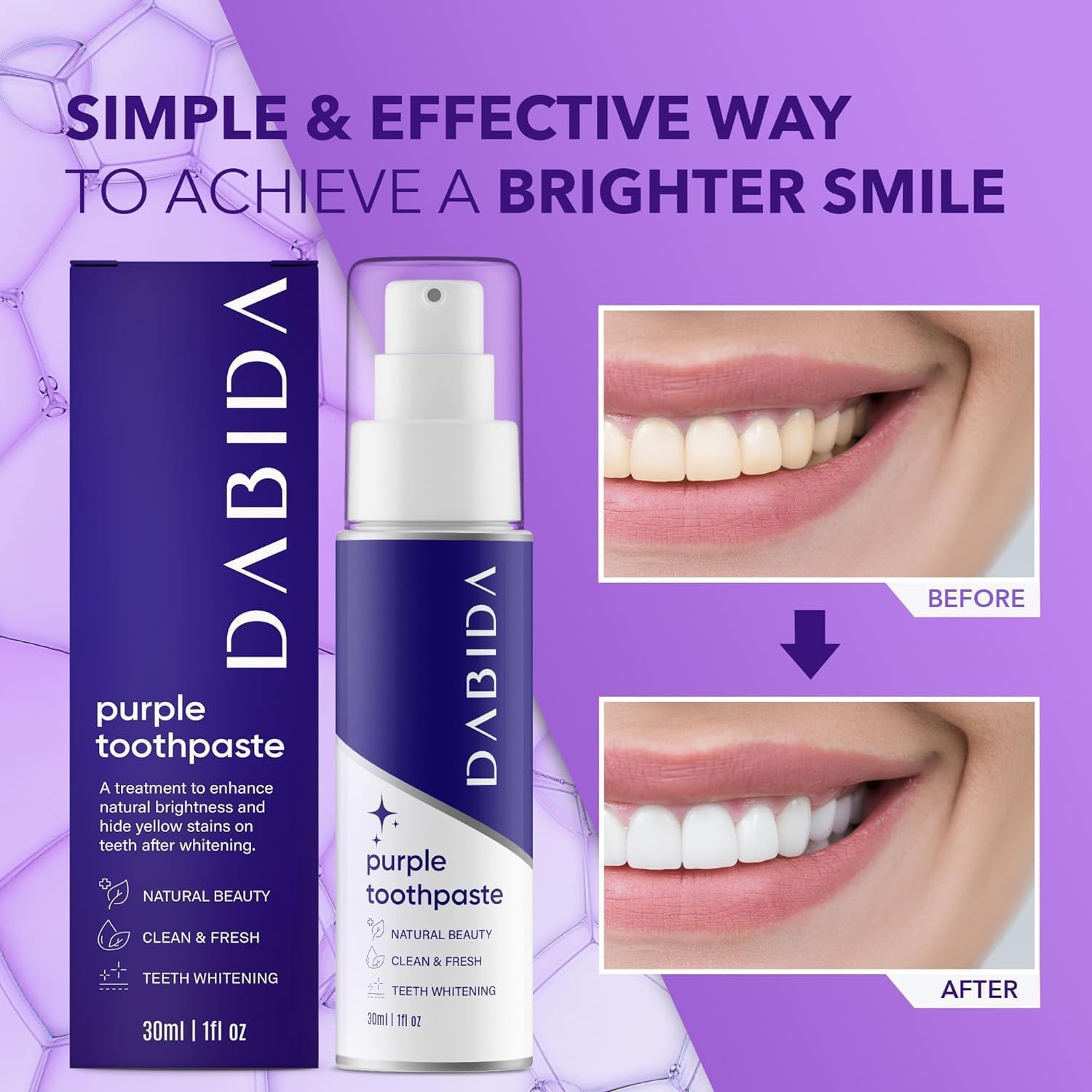 Pasta de dientes morada para blanqueamiento dental, pasta de dientes blanqueadora de dientes morada, pasta de dientes morada, blanqueamiento de