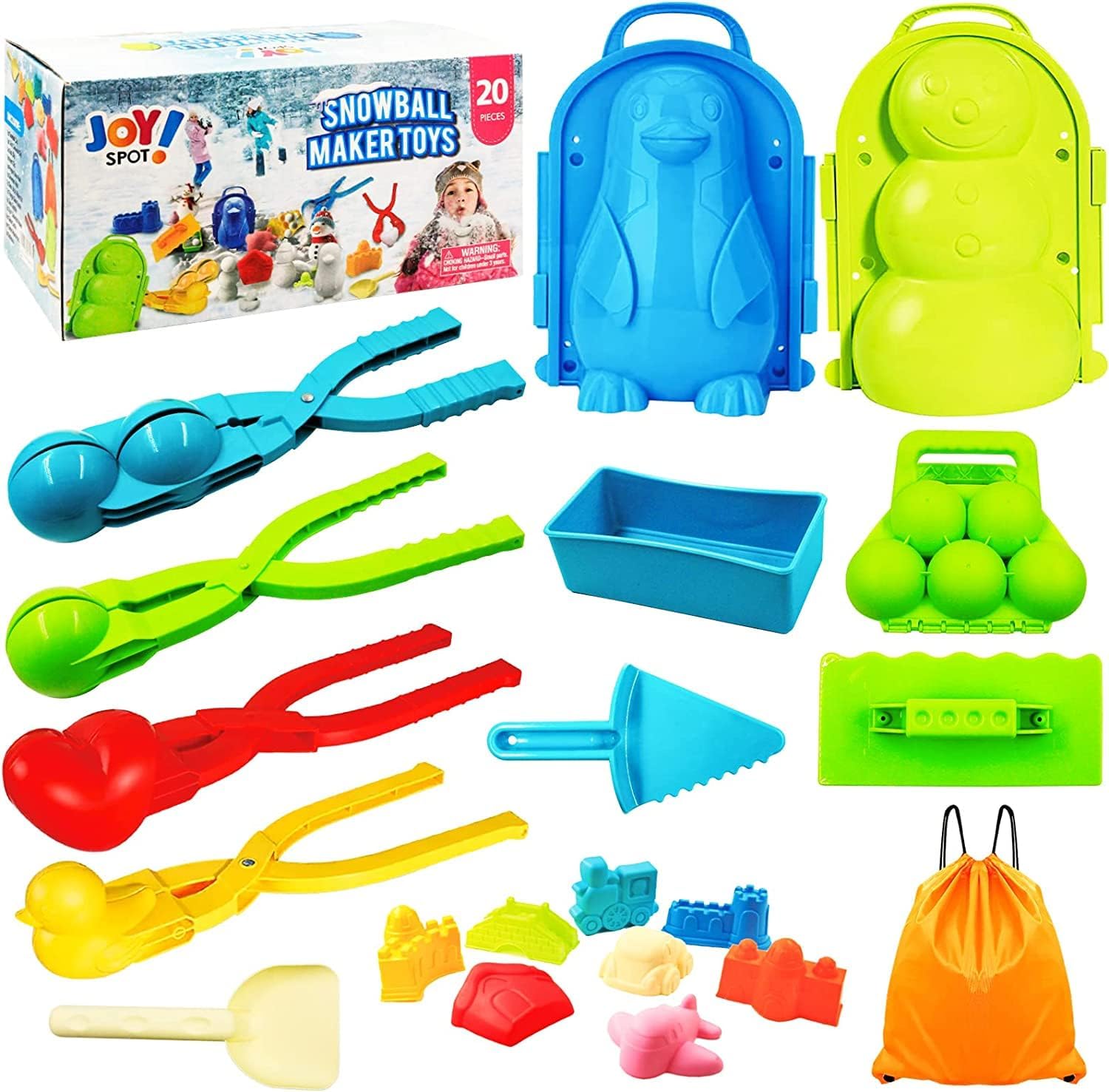 JOY SPOT! 20 herramientas para hacer bolas de nieve, juguetes de nieve para niños y adultos, kit de juego de bolas de nieve, juguetes al aire libre