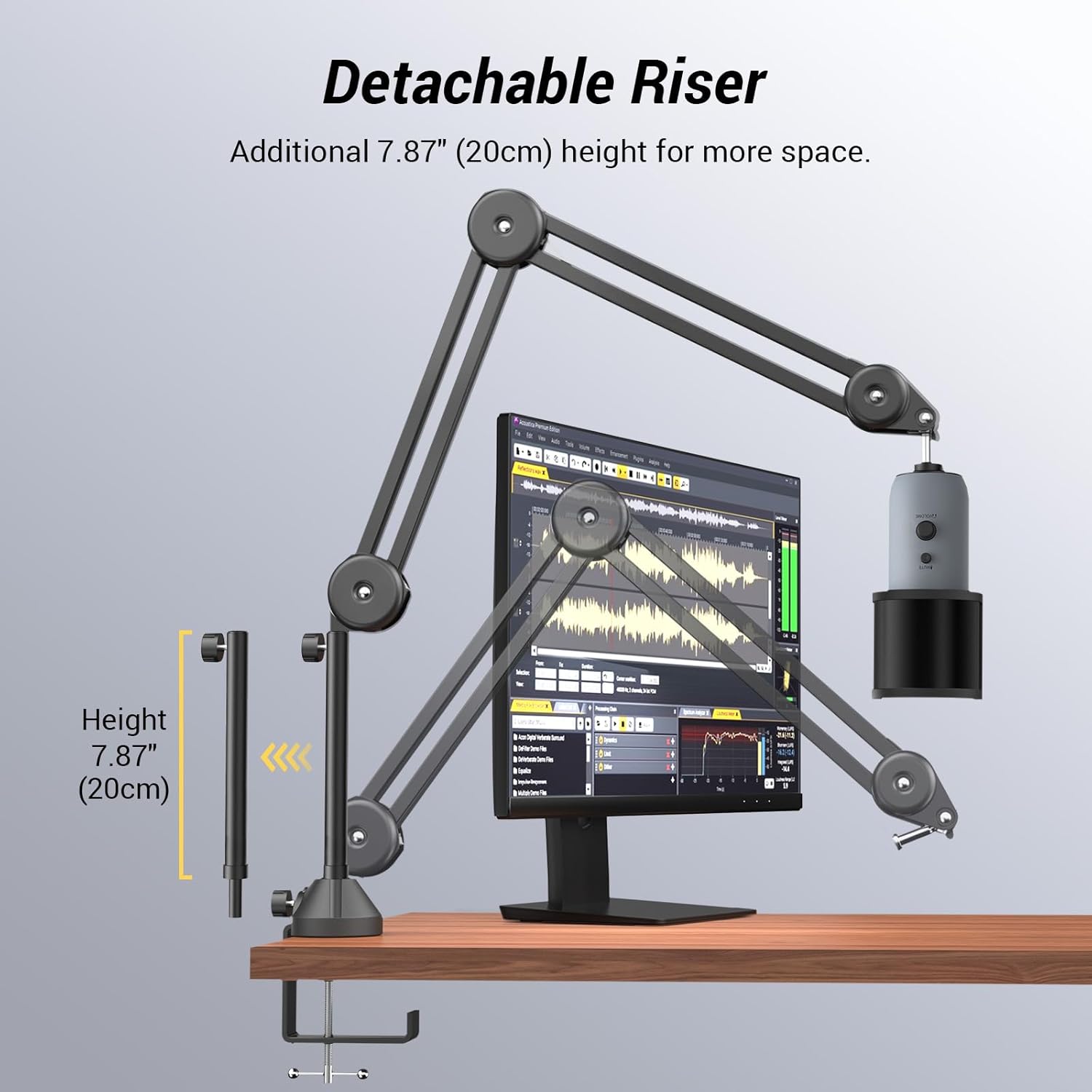 Blue Yeti Micrófono Boom Arm, TONOR Mic Microfono Stand Escritorio con Elevador Alto para HyperX Shure Rode Razer Elgato, totalmente ajustable