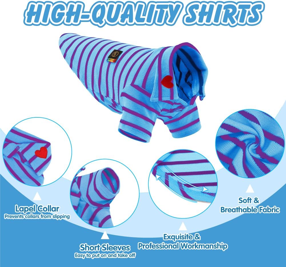 EMUST Ropa para perros, camisas para perros grandes, niños y niñas, trajes de perro a rayas con cuello polo y mangas, ropa de bulldog francés, suave