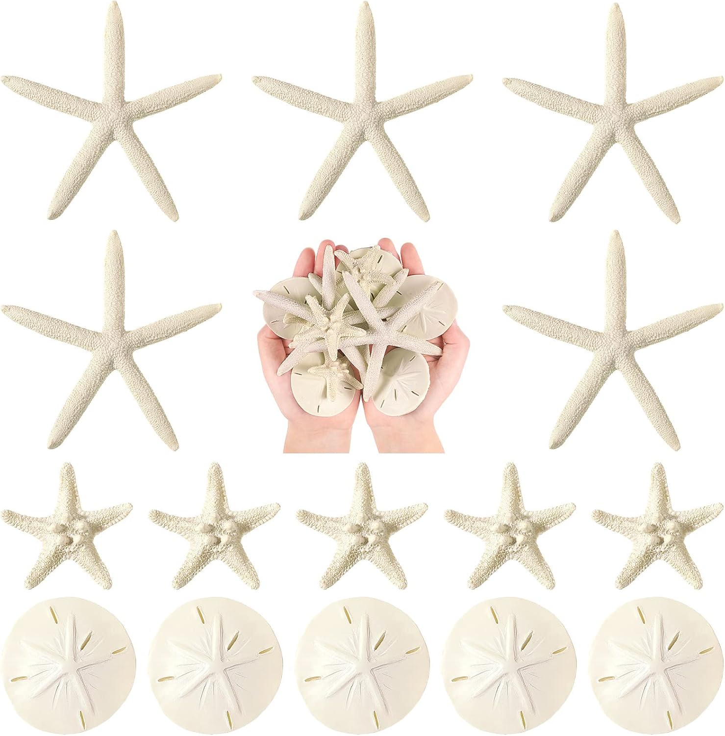 15 unidades de estrellas de mar y dólares de arena de resina de 2.0 pulgadas, estrellas de mar de 4.7 pulgadas, dólares de arena de 2.3 pulgadas,
