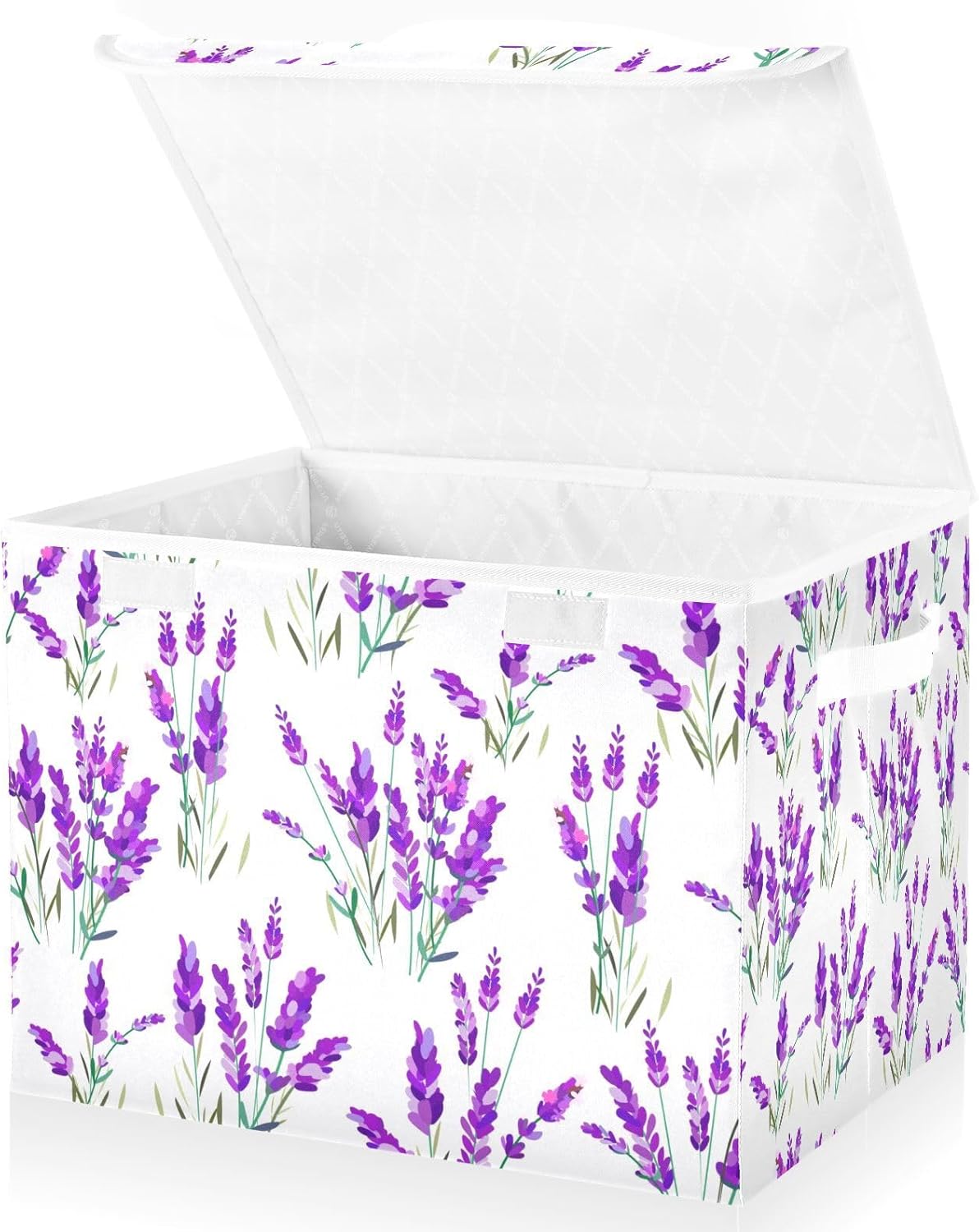 Cajas de almacenamiento de lavanda con tapa abatible y asa, cubo de almacenamiento plegable, canasta de almacenamiento grande para estantes,