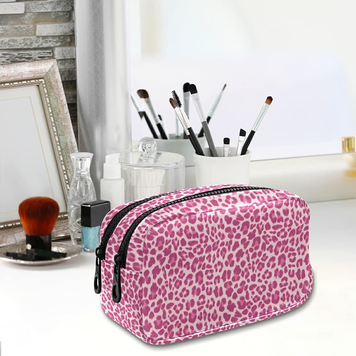Bolsas de cuero para lápices con cremallera 2 compartimentos, fantástica y bonita funda de lápices de dinosaurio, bolsa de maquillaje para mujeres y