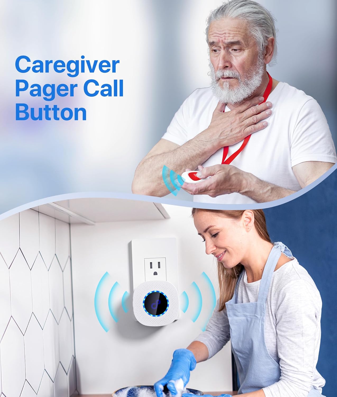 Botones de llamada inalámbricos para monitoreo de ancianos, sistema de alerta de emergencia de enfermería para personas mayorespacientes, 2 botones