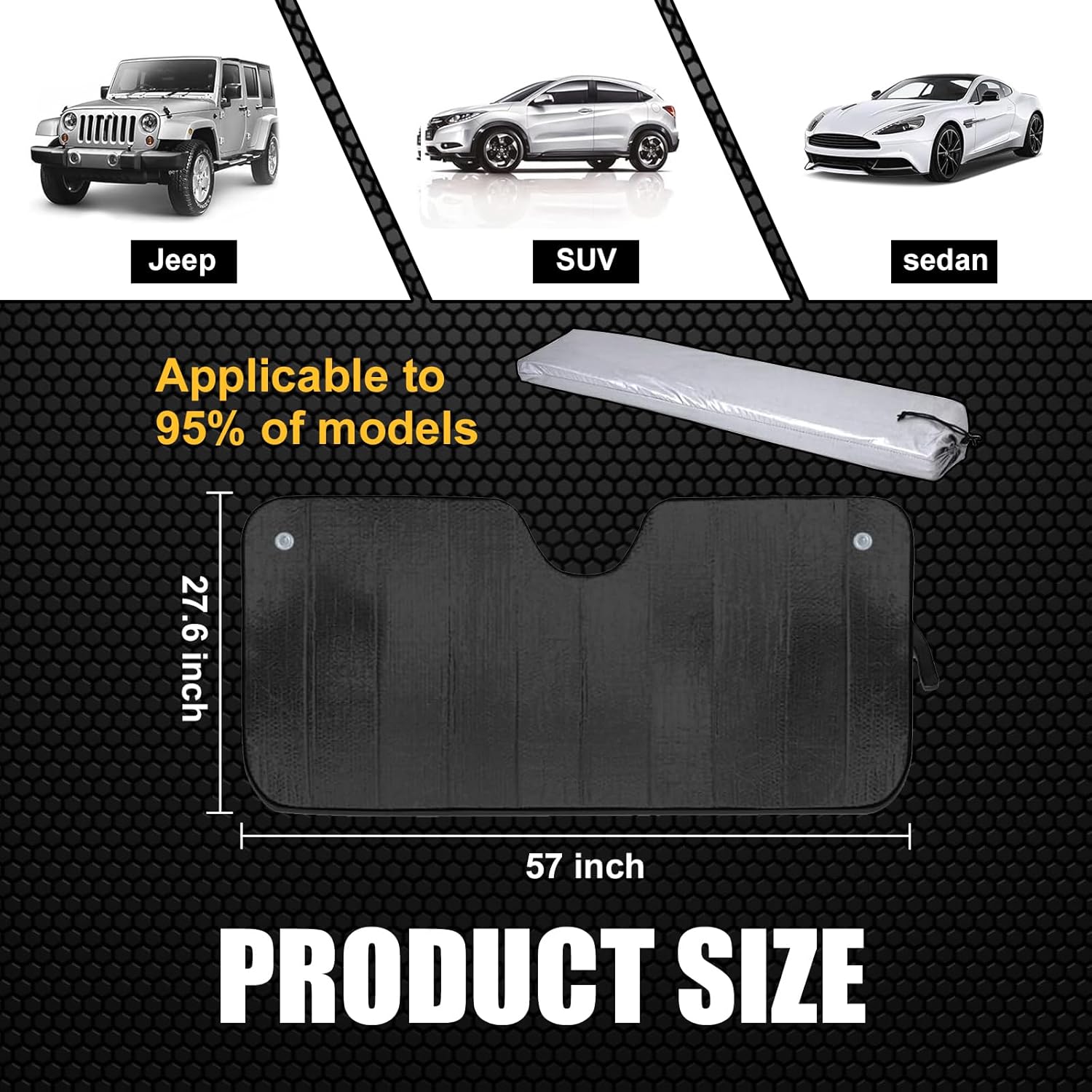Pack-1 Car Windshield Sun Cover, Keep Your Vehicle Cool, 55.11″ x 27.55″ Double-Sided Universal Heat Insulation, Thicken Foldable Vehicle Window UV