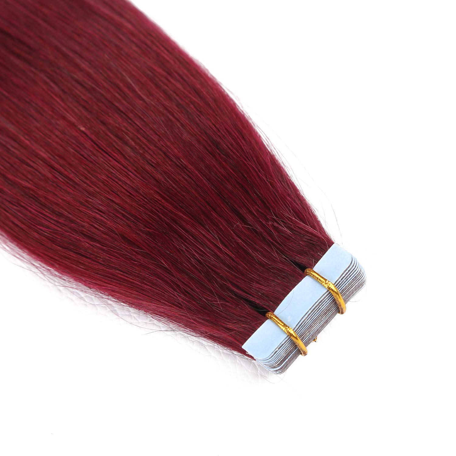SUYYA – Extensiones de cabello adhesivas de color borgoña cabello humano 100 % real extensiones de cabello adhesivas, invisibles, lacias y sin