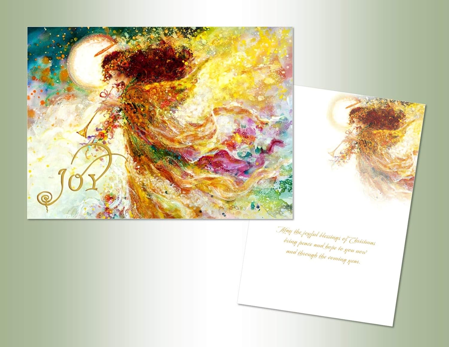 Performing Arts Tarjetas de Navidad en caja con diseños interiores a todo color, ángel de la alegría religiosa, (18 tarjetas, 18 sobres), fabricadas