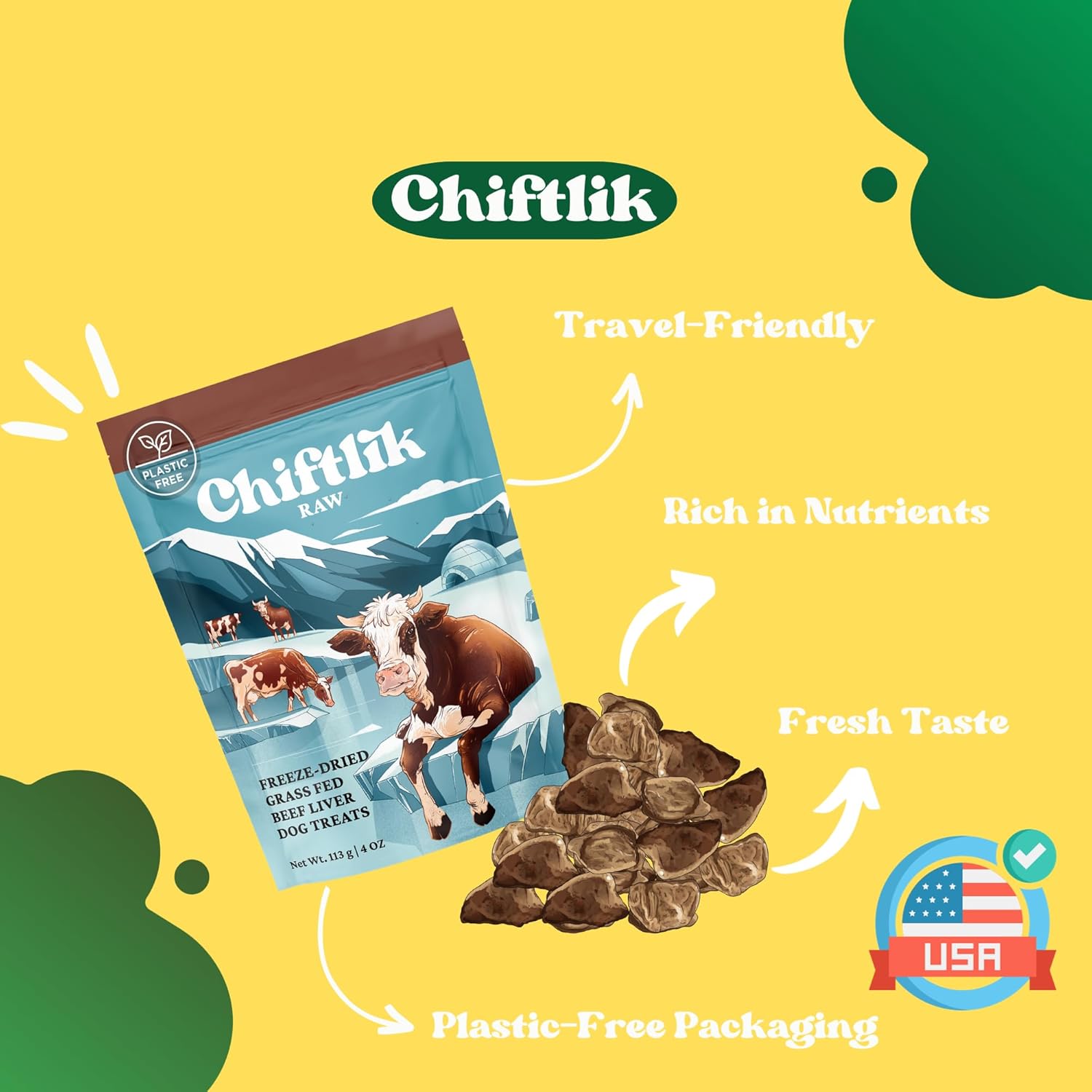 -Golosinas liofilizadas para perros de hígado de carne alimentada con pasto – Un solo ingrediente – Sin plástico – Bolsa compostable – Natural,