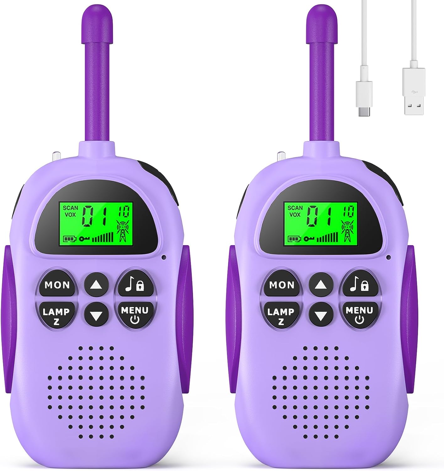 Walkie Talkies para niños, paquete de 2 walkie talkies recargables para niños, regalo para niños de 3 a 12 años, 22 canales de radio de 2 vías para