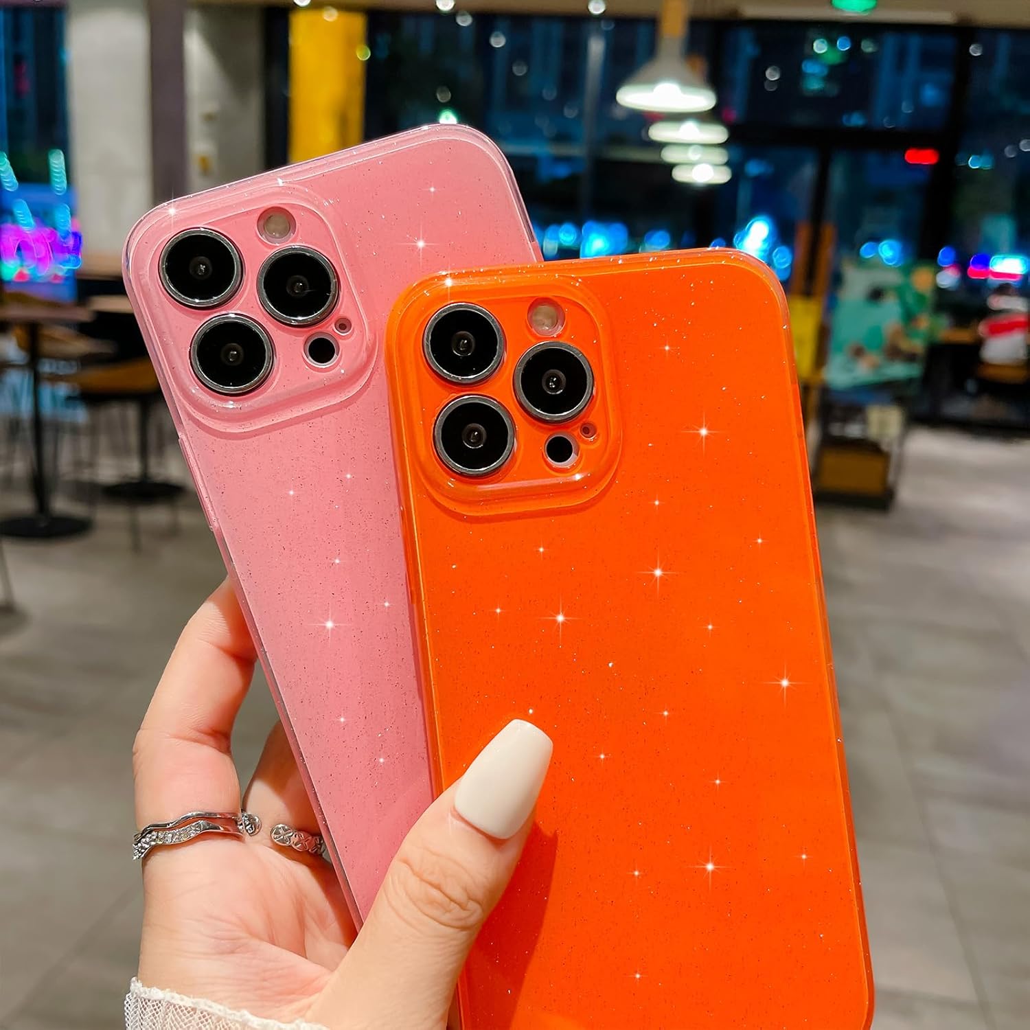Funda compatible con iPhone 13 Pro de 6.1 pulgadas, bonita funda de silicona brillante de neón con purpurina de lujo, delgada, a prueba de golpes,