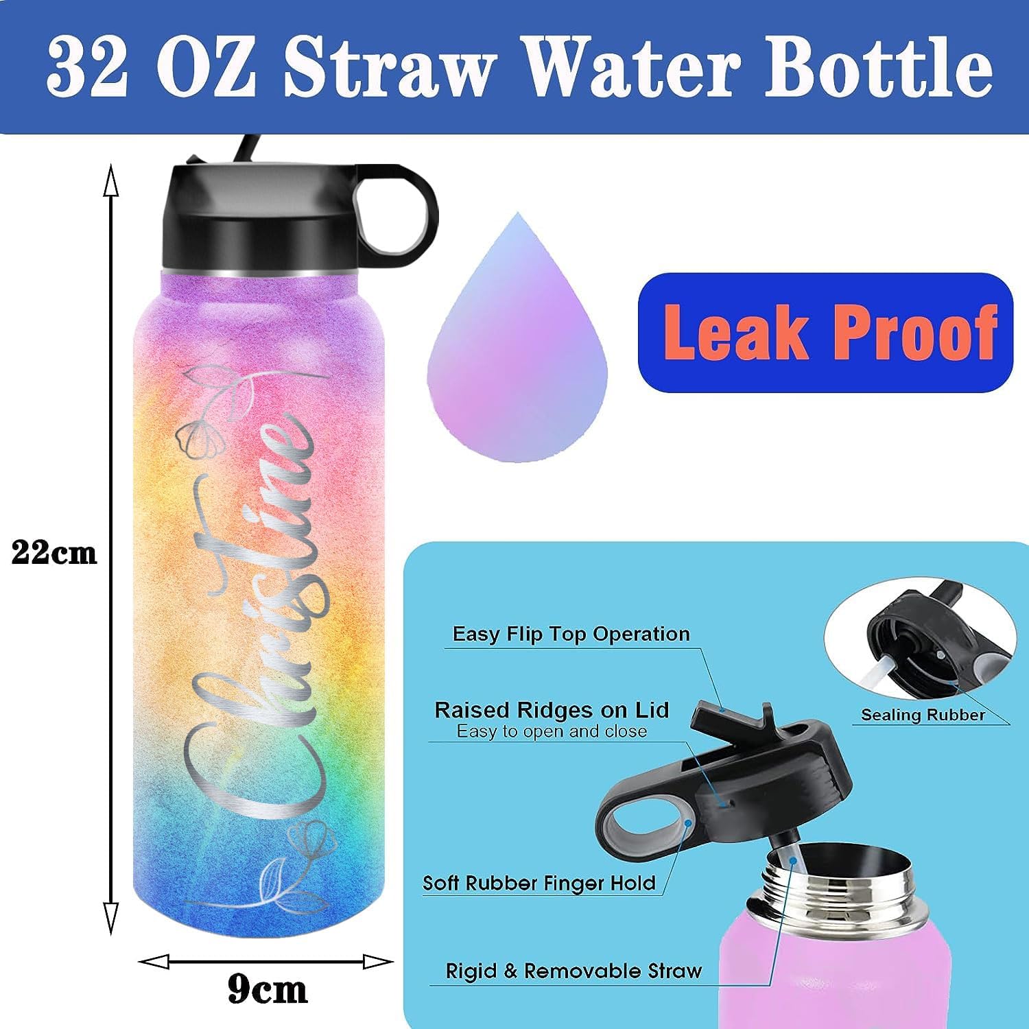 ARTSMADE Botellas de agua personalizadas para niños con nombre, botellas de agua de acero inoxidable personalizadas para la escuela, aisladas al