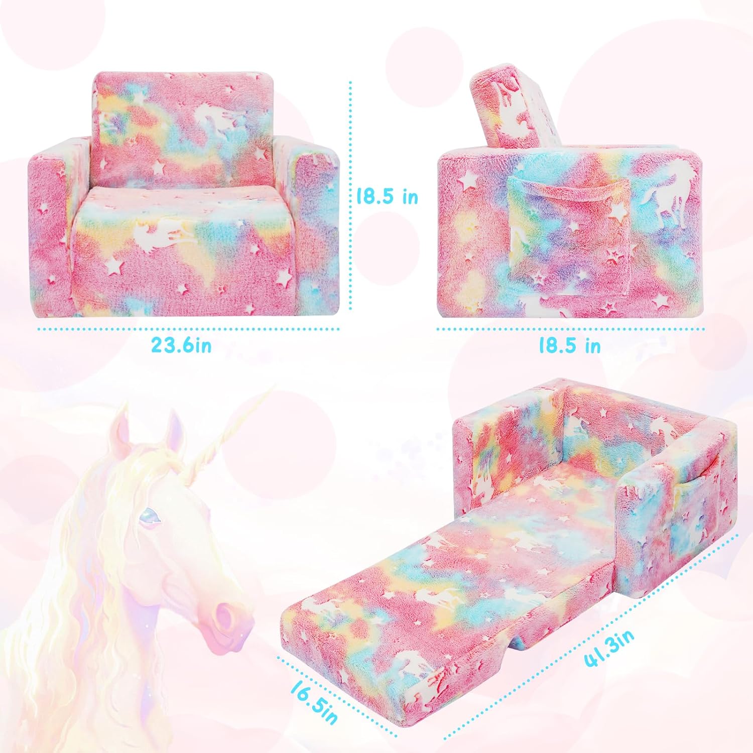 Sofá para niños pequeños, silla plegable para niños, sofá convertible para niños pequeños, sofá extraíble que brilla en la oscuridad, regalo de