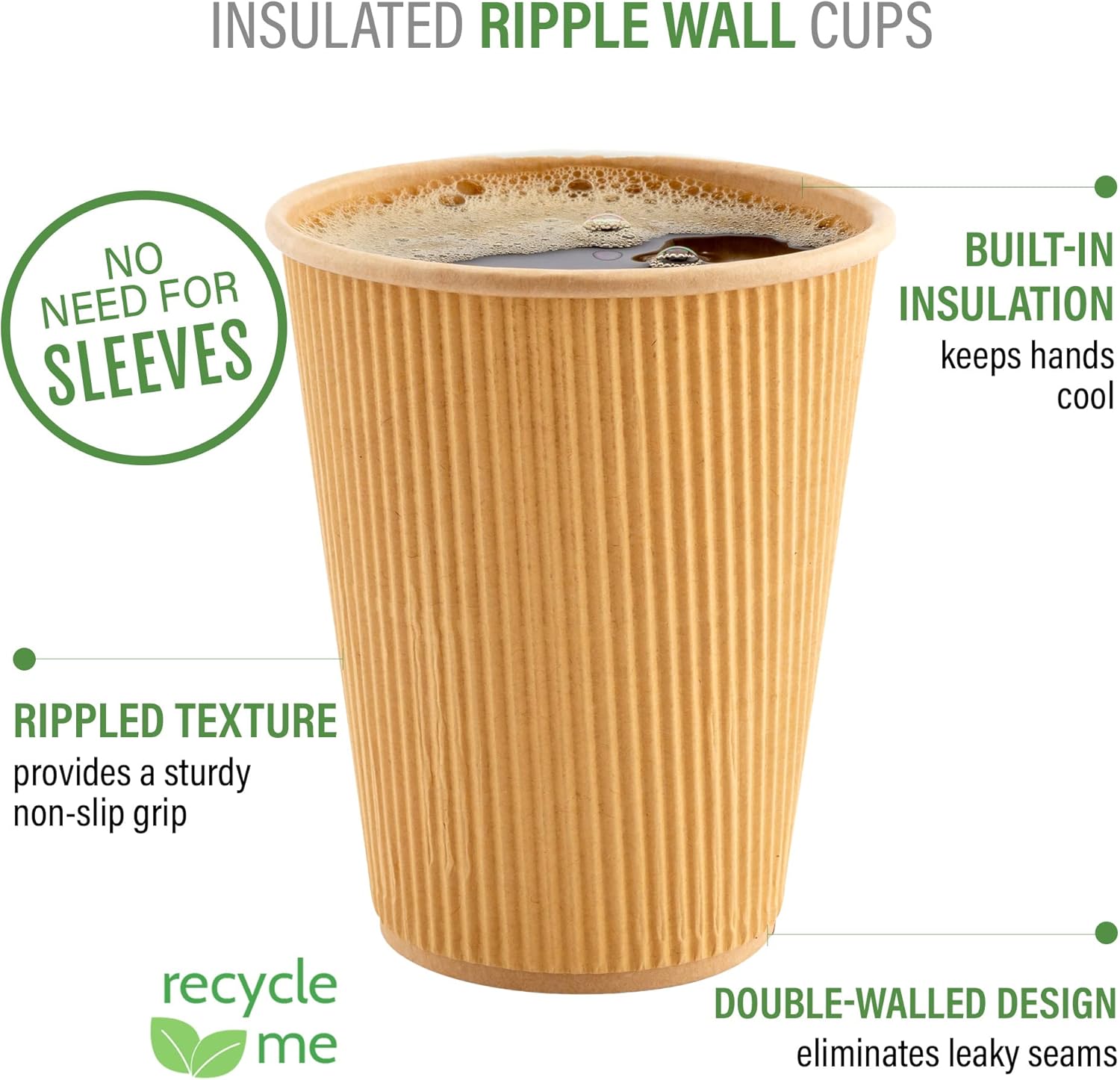 Vasos de café de papel aislado de pared corrugada, 4 oz , 4 onza, Kraft