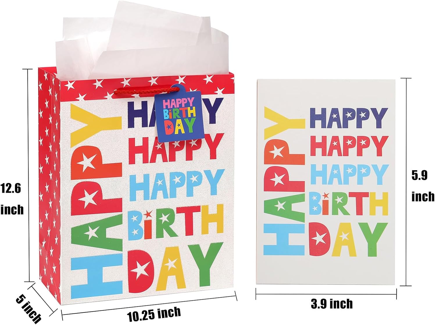 Fu HeaLer Bolsa de regalo de cumpleaños, bolsas de cumpleaños grandes de 13 pulgadas con tarjeta y papel de seda para fiesta de cumpleaños, 1
