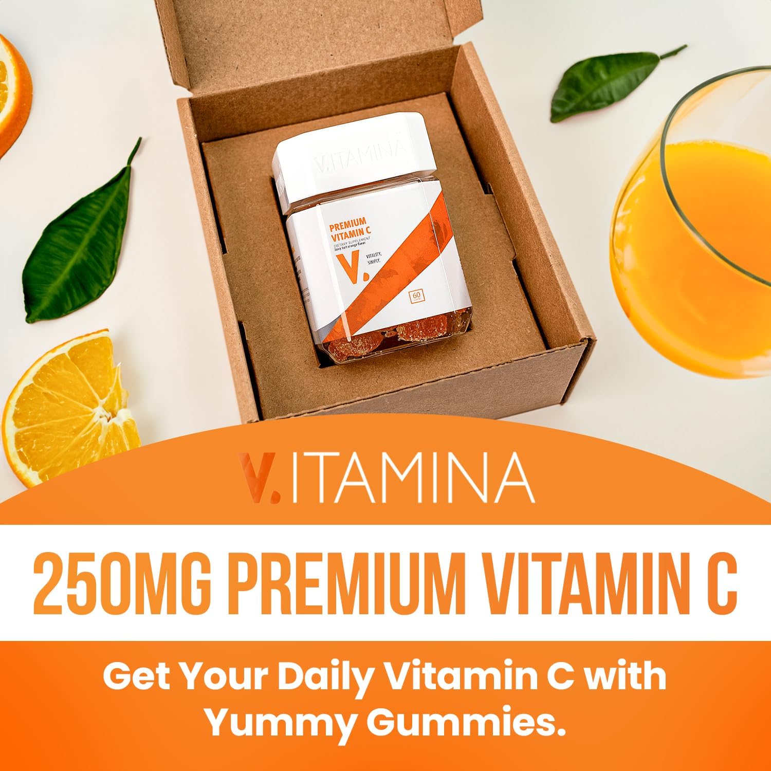 V ITAMINA Vitamina C prémium  Vitamina C masticable de 250 mg por porción, delicioso sabor cítrico, gomitas de apoyo inmunológico, veganas, sin
