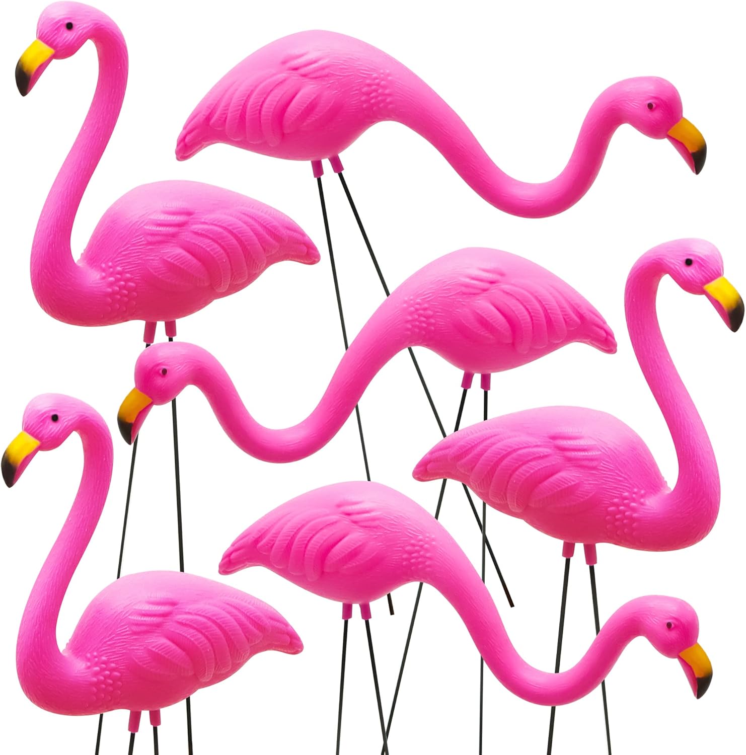 JOYIN Juego de 16 estacas de adorno de flamenco rosa para patio, estatua de flamenco de plástico para césped con patas de metal para aceras, jardín