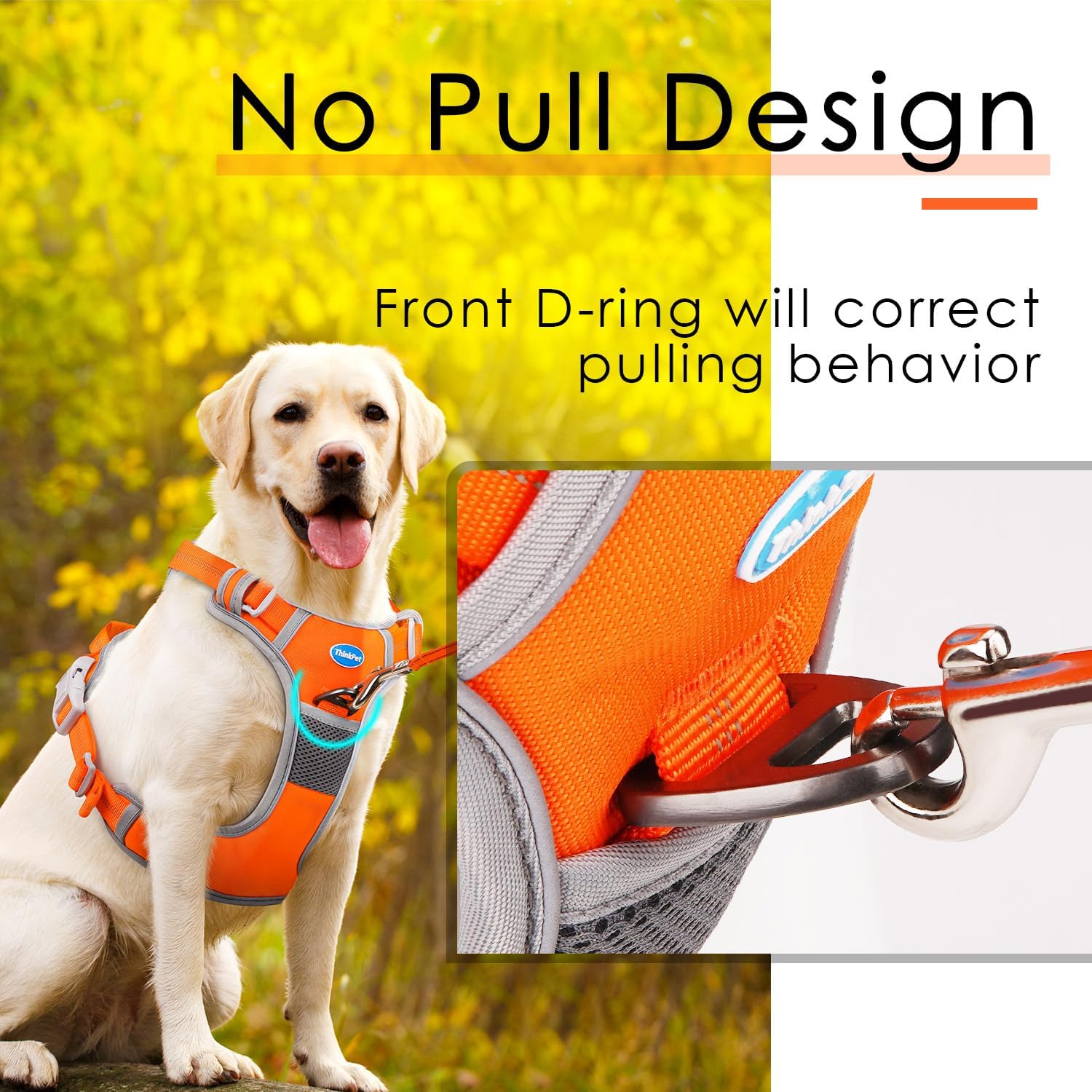 ThinkPet Arnés deportivo transpirable sin tirones con asa, chaleco de seguridad acolchado reflectante para perro con correa reflectante de neón para