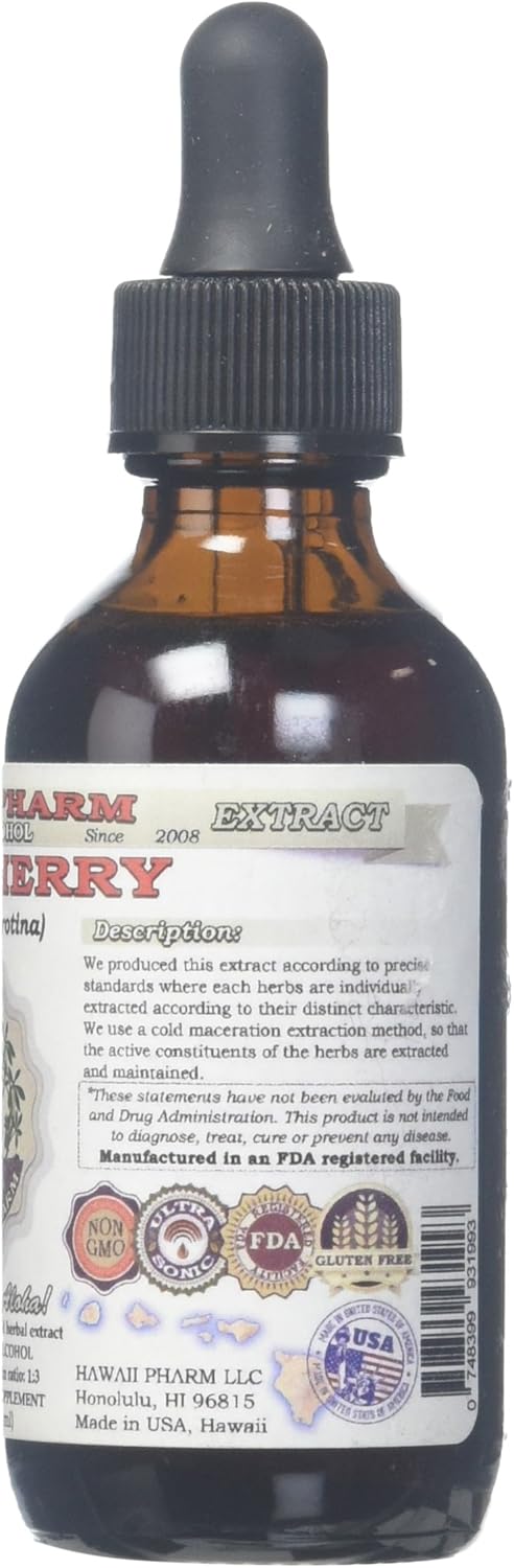 HawaiiPharm Extracto líquido de cereza silvestre sin alcohol, cereza silvestre orgánica (Prunus Serotina), glicerita de corteza seca, 2 onzas