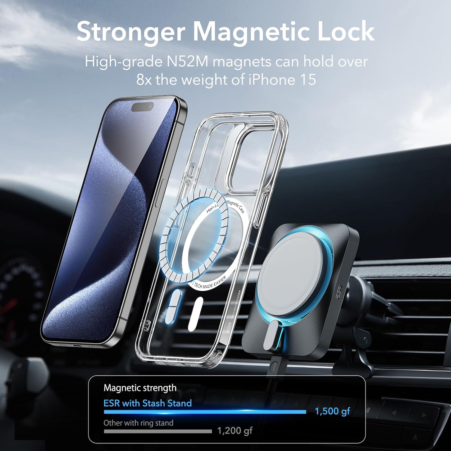 ESR Funda para iPhone 15 Pro, compatible con MagSafe, funda protectora de grado militar, funda de teléfono con soporte integrado, cubierta trasera