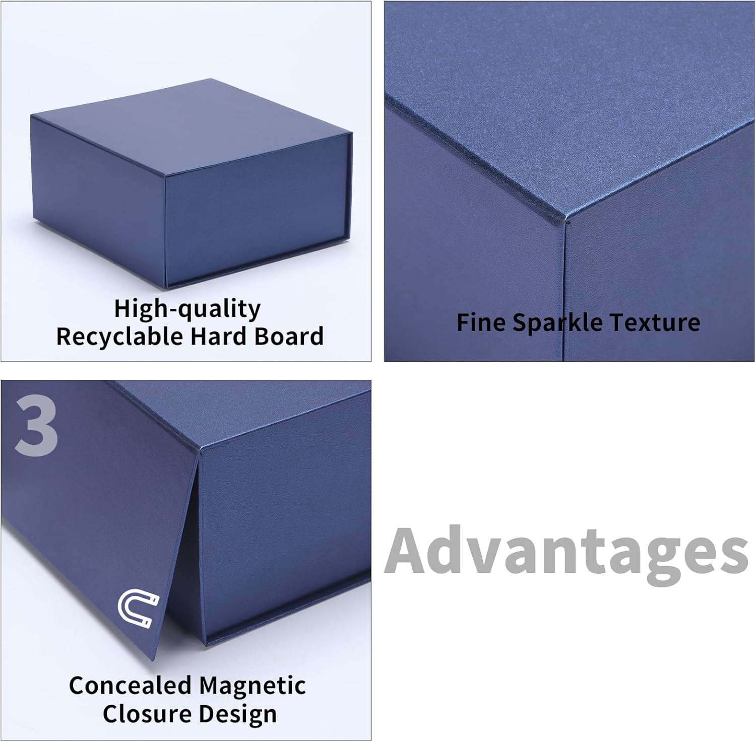Ditwis Paquete de 4 cajas de regalo de 8 x 8 x 4 pulgadas con tapas de cierre magnético, caja magnética azul para bodas, propuestas de dama de
