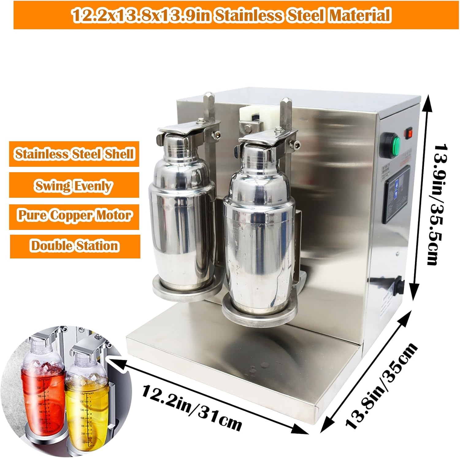 INTBUYING Bubble Boba Milk Tea Shaking Machine, acero inoxidable doble estación Auto Milk Tea Shaker, licuadora de mezcla de té de ordeño con 2