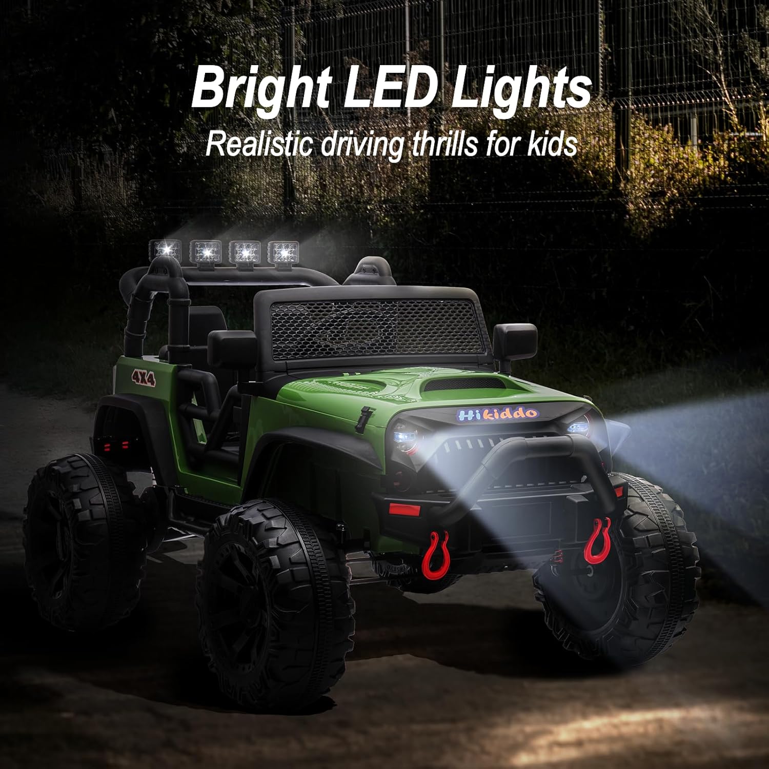 Juguete de paseo de 12 V 4WD para niños grandes, camión de 2 plazas para niños con control remoto, Bluetooth, verde militar