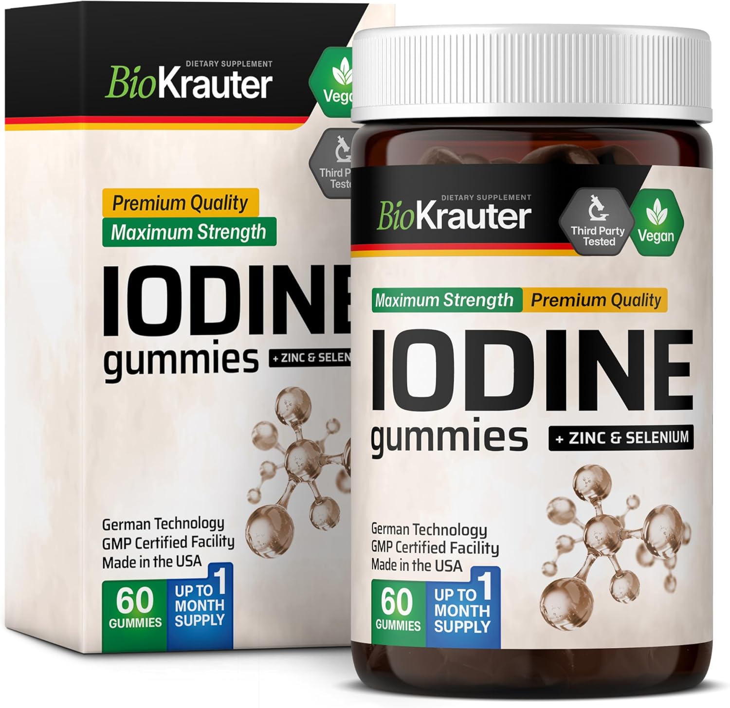 Gomitas de yodo – Suplemento de apoyo tiroideo para el cerebro, la energía y el sistema inmunológico – Gomitas de suplemento de yodo con zinc y