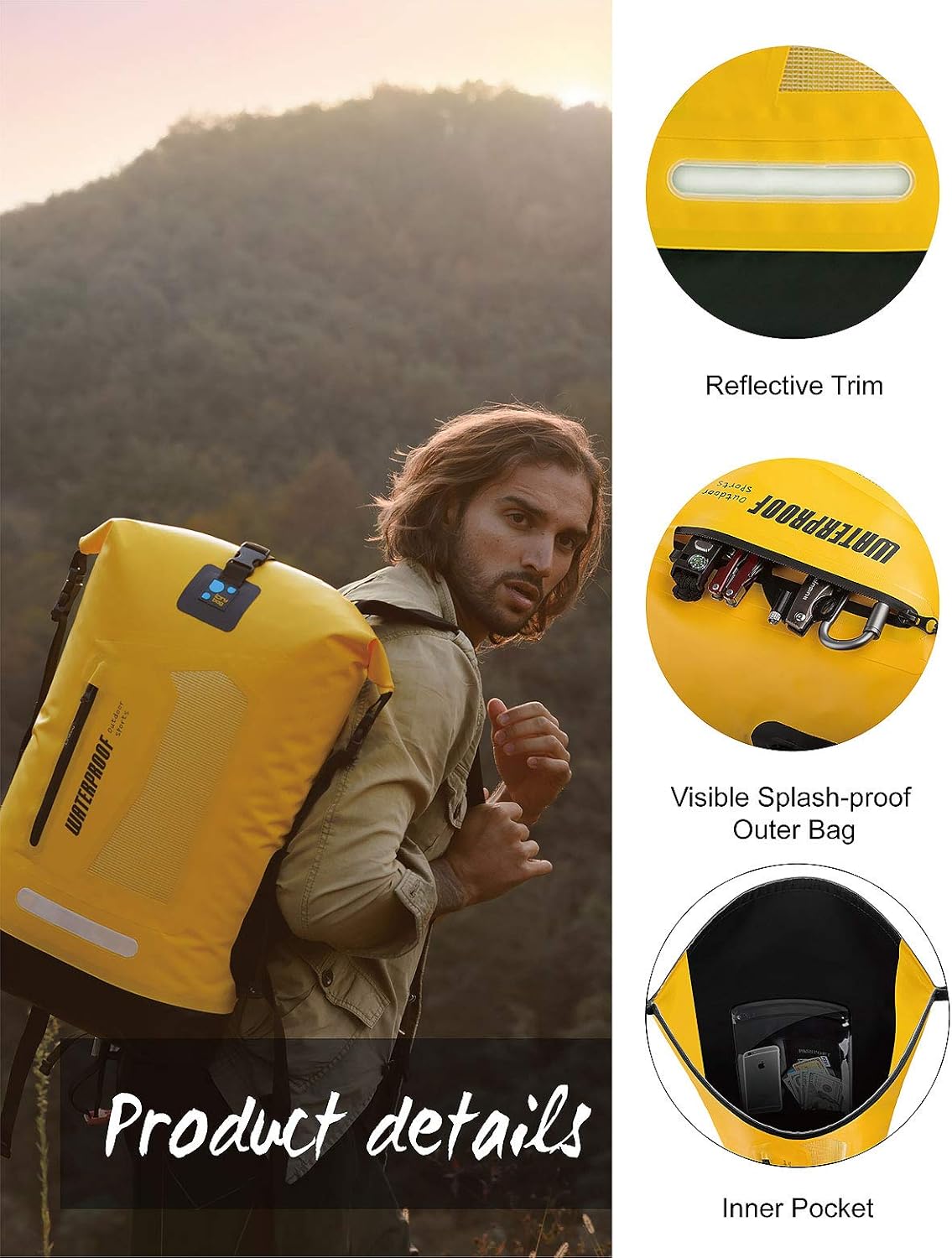 Mochila Idrybag impermeable para deportes acuáticos, saco estanco para senderismo, con tiras de hombros, de 5.28, 7.93 y 10.57 galones
