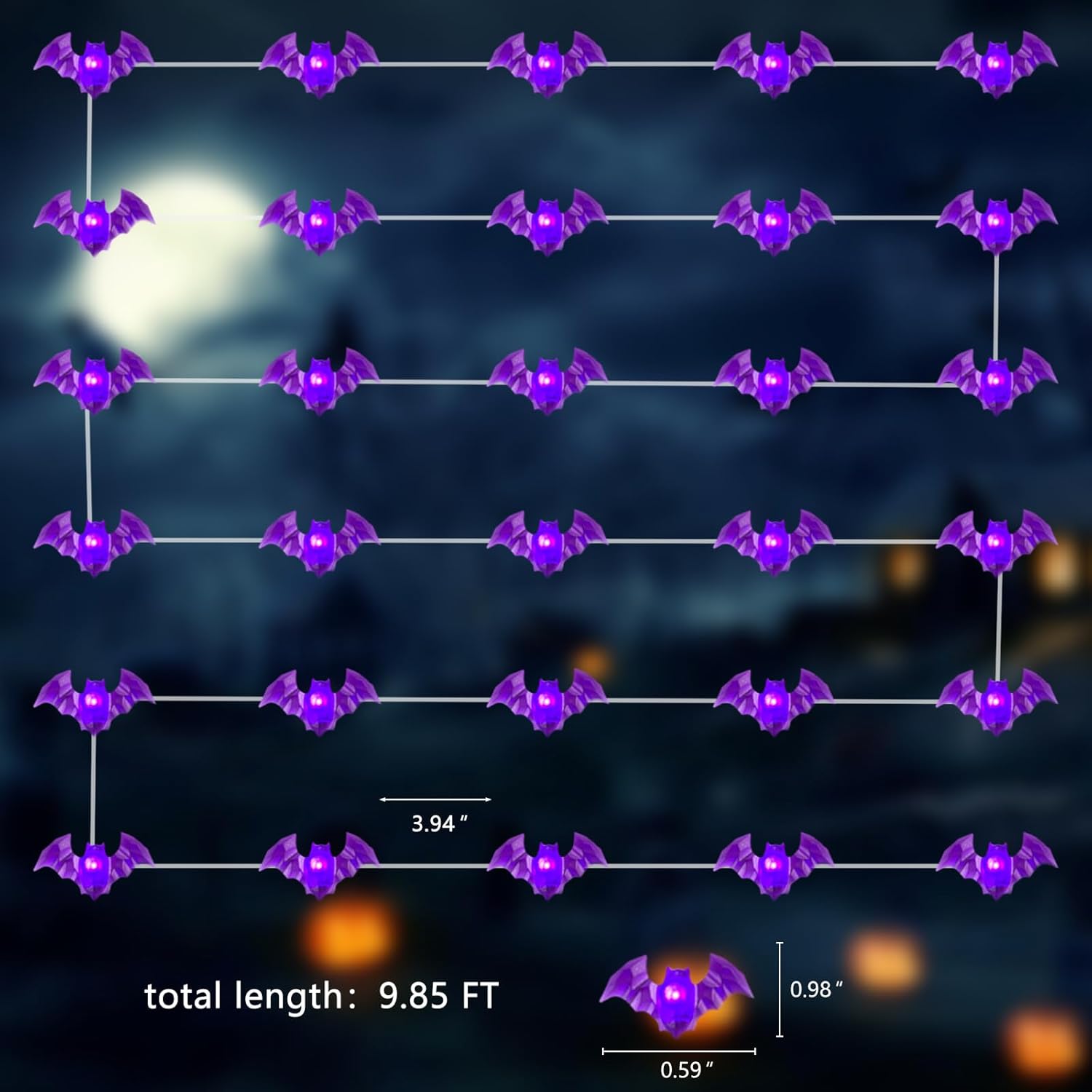 Luces de Halloween que funcionan con pilas, 30 luces LED moradas de 10 pies con función de temporizador, 6 horas encendidas y 18 horas apagadas,