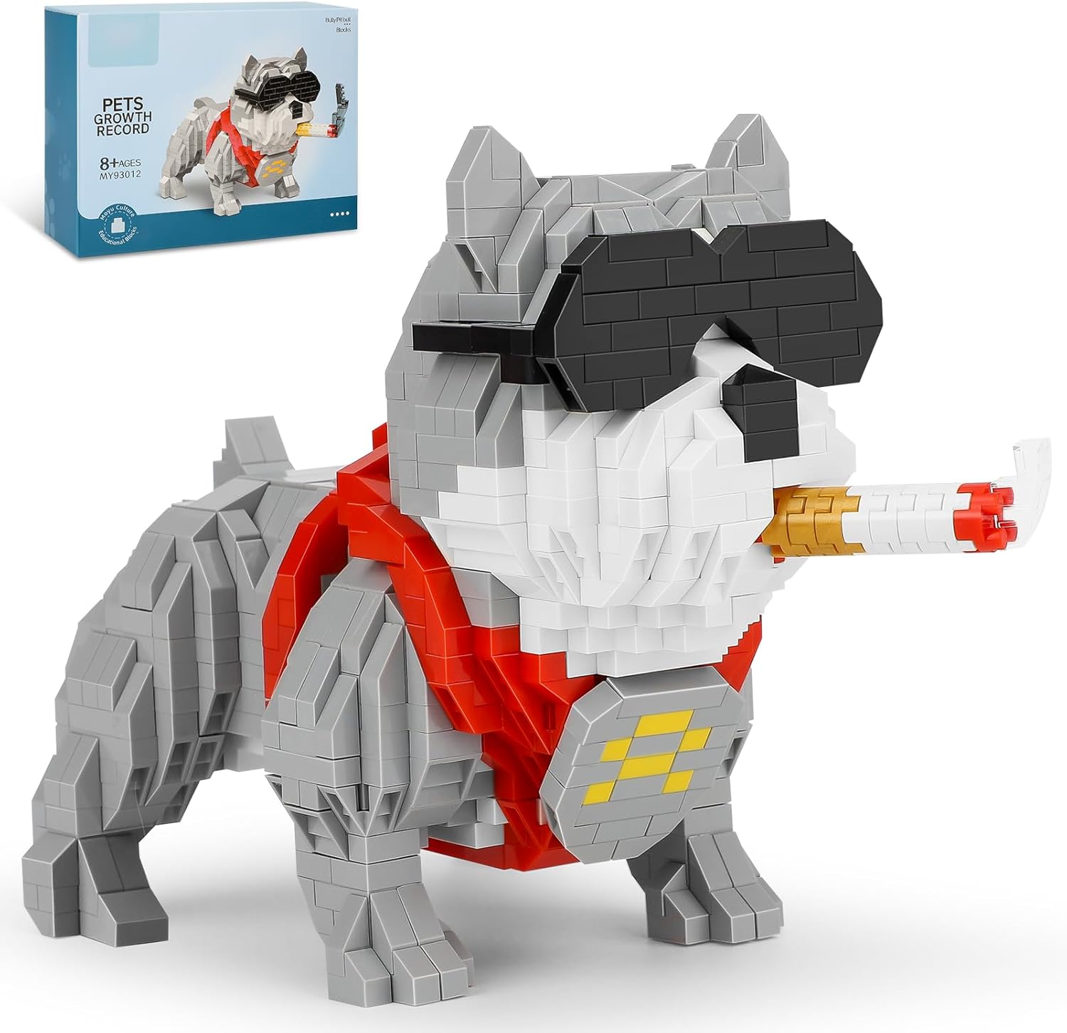QLT – Kit de bloques de construcción de micromicrobloques de construcción con diseño de animales lindos Bully Pitbull, juguetes de construcción para