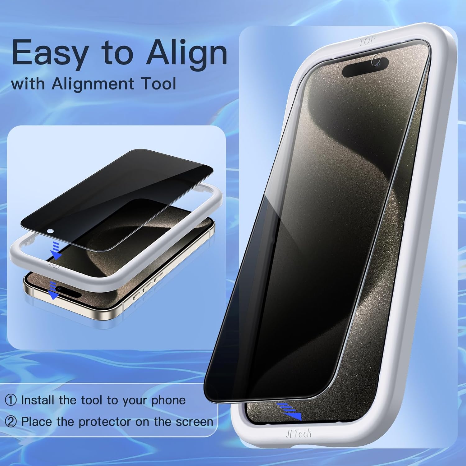 JETech Protector de pantalla de privacidad para iPhone 15 Pro Max de 6.7 pulgadas con protector de lente de cámara, película de vidrio templado