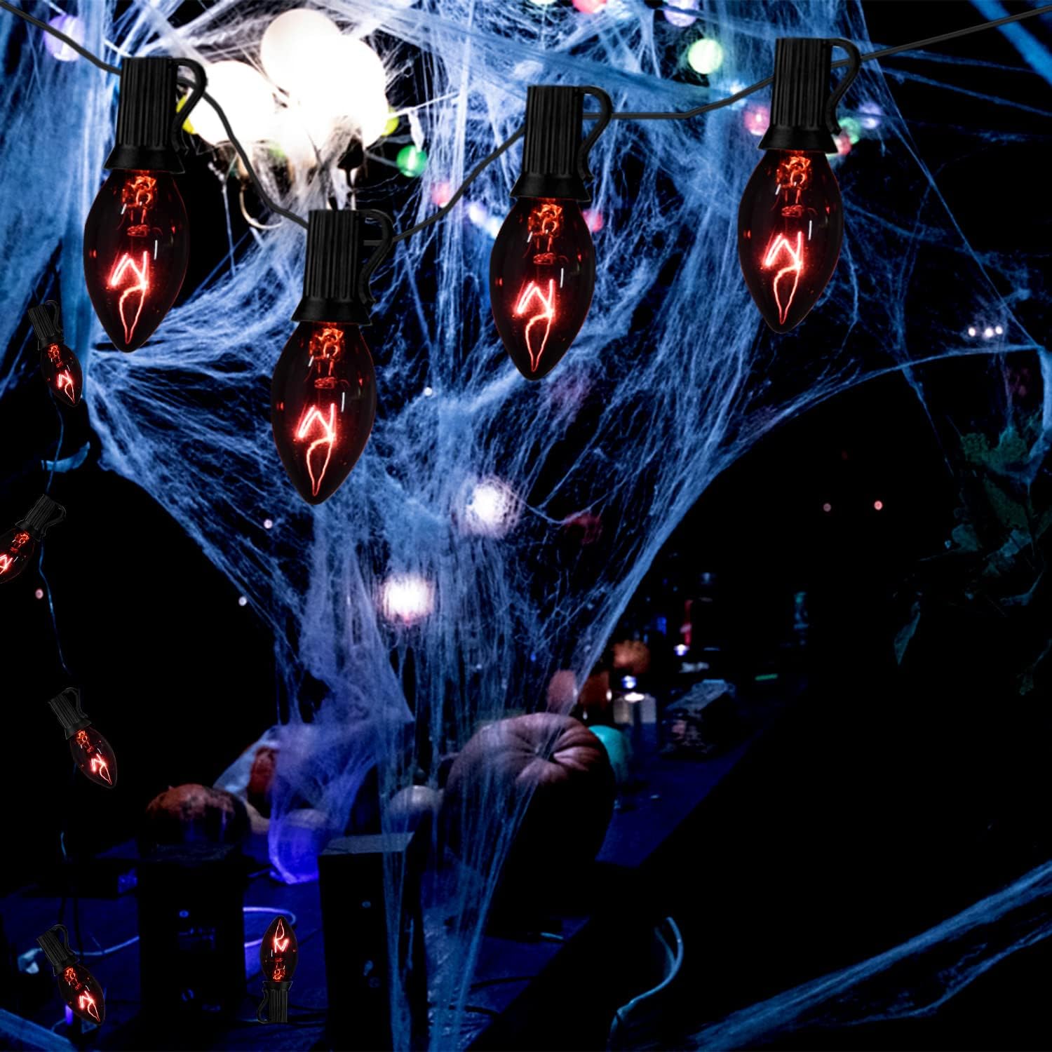 Guirnalda de luces C7 de 25 pies, color morado oscuro, luces de Halloween, ideales como decoraciones de Halloween para el hogar, fiesta, patio,