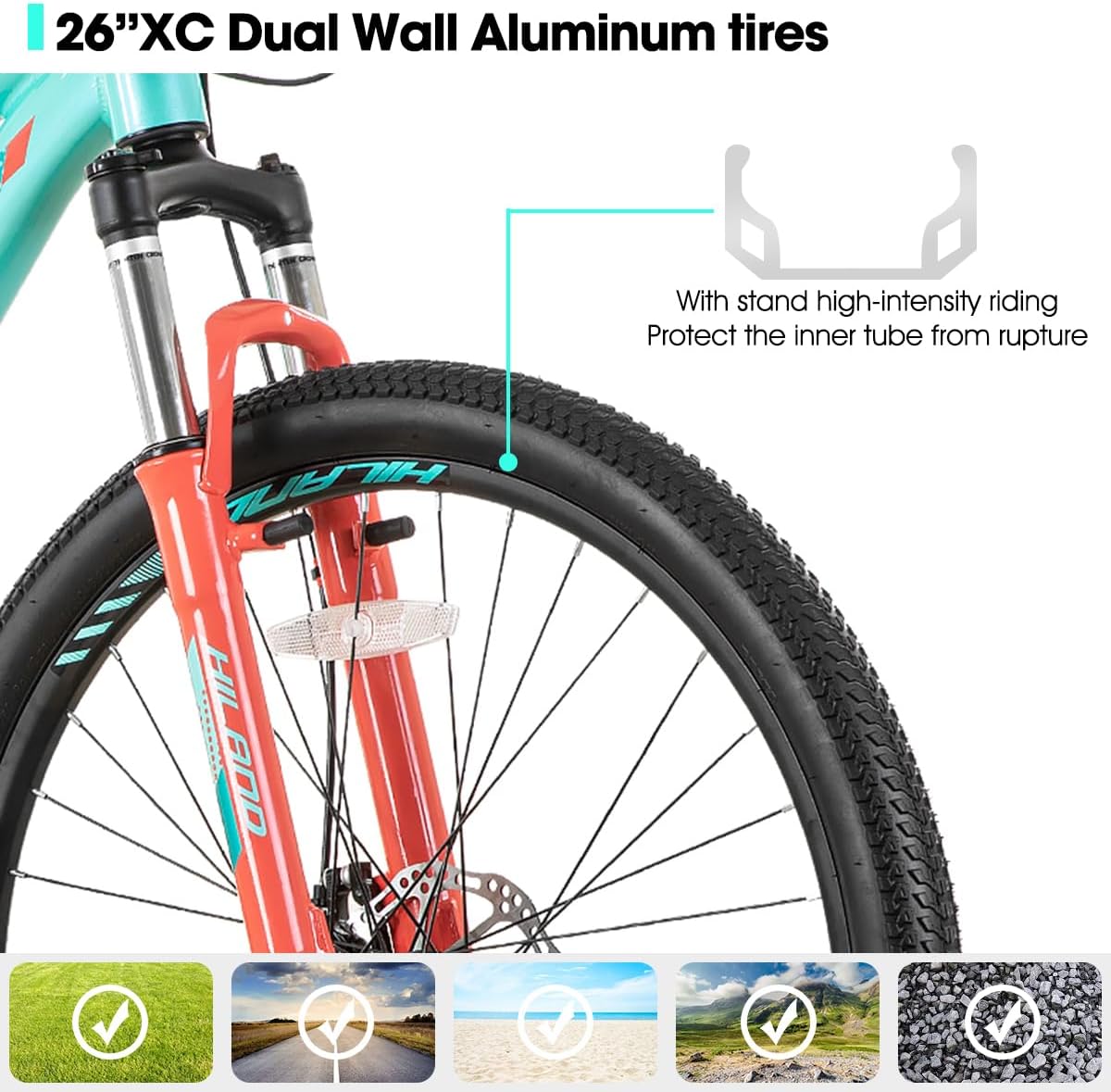 Hiland – Bicicleta de montaña de 26 pulgadas para mujer, 21 velocidades con horquilla de suspensión de bloqueo, frenos de disco duales, marco de