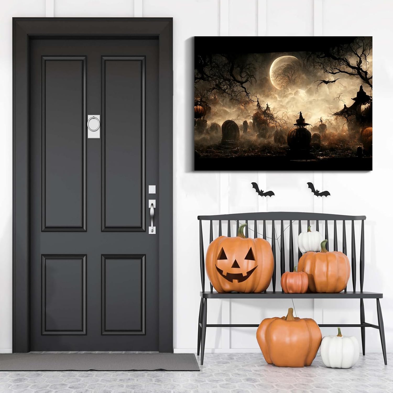 Denozer – Lienzo decorativo de pared de Halloween, imágenes de Halloween, decoración de pared, póster espeluznante de Halloween, espeluznante casa