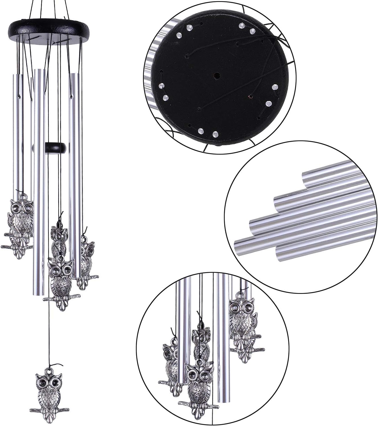 Campanillas de viento de búho al aire libre para decoración de interiores, campanas de viento de búho hechas a mano, campana de viento romántica