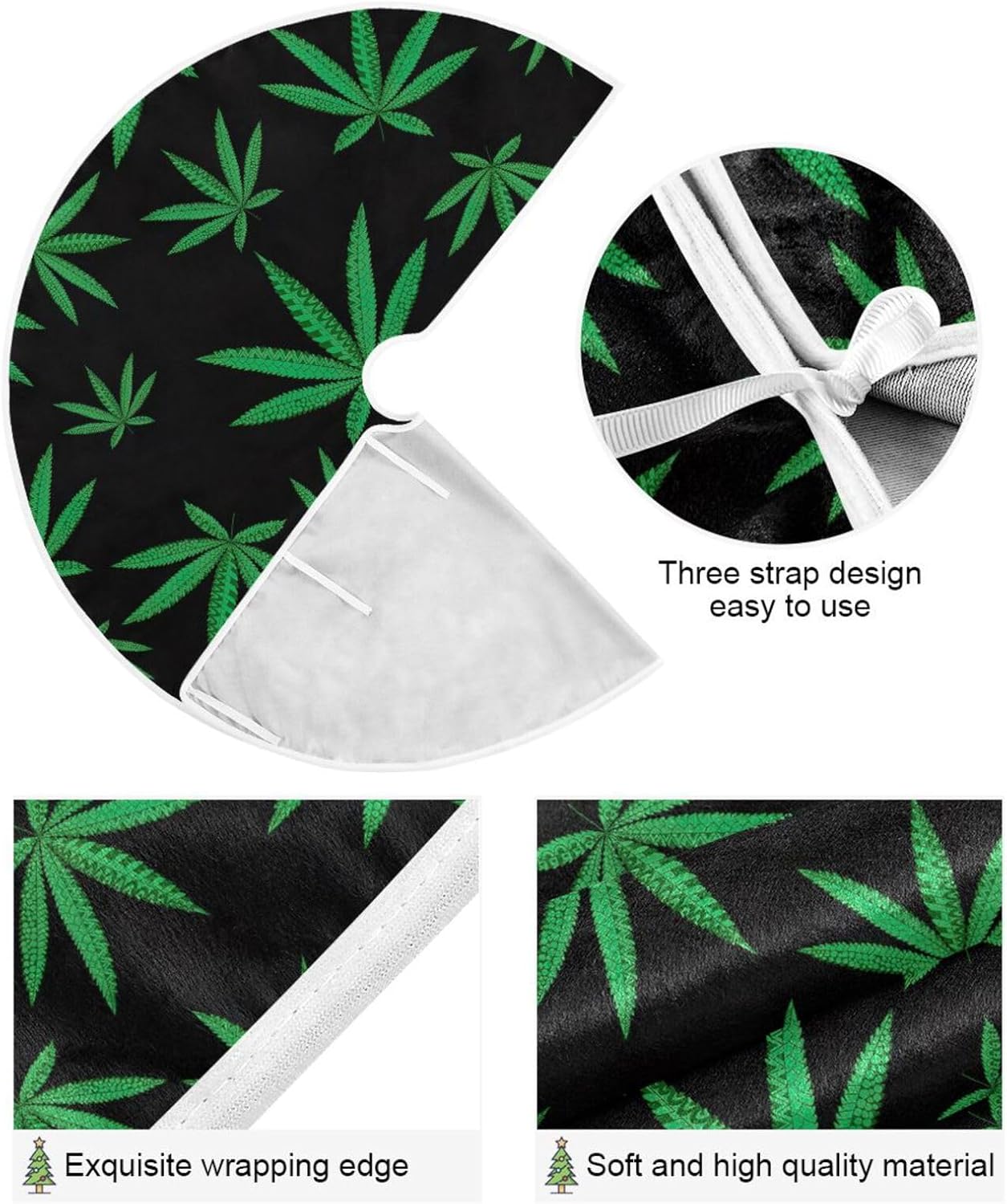 Falda de árbol de marihuana de cáñamo estilo zentangle, decoración de suelo de árbol de Navidad, falda de árbol de árbol lavable, falda de árbol