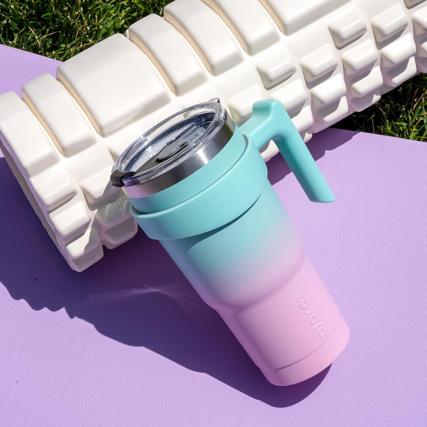 BJPKPK Vaso de 20 onzas con asa, de acero inoxidable, con tapa y pajilla, para mujeres y hombres, goma de mascar