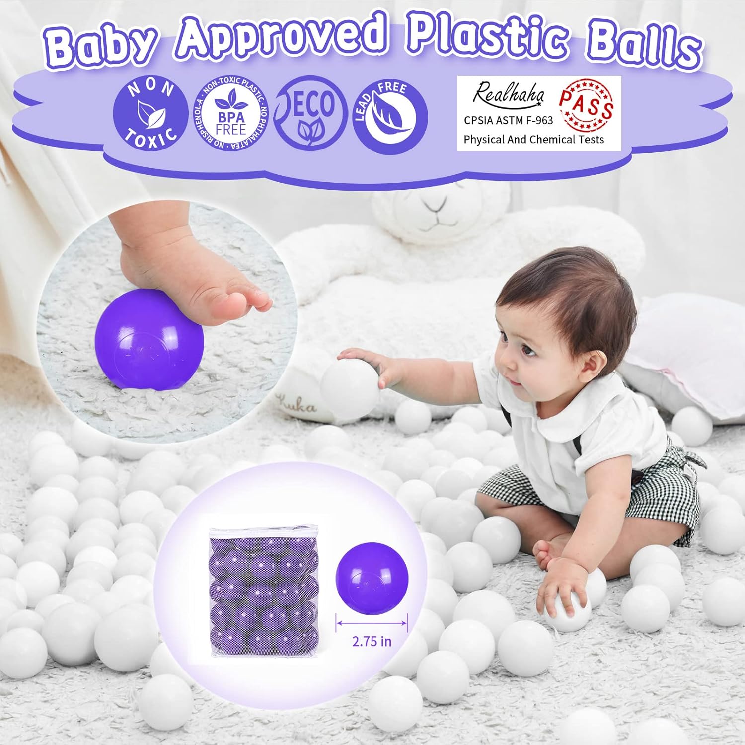 Realhaha Pelotas de 2.75 pulgadas, grandes, coloridas y duraderas, no tóxicas y sin BPA, perfectas para sala de juegos de interiorexterior,