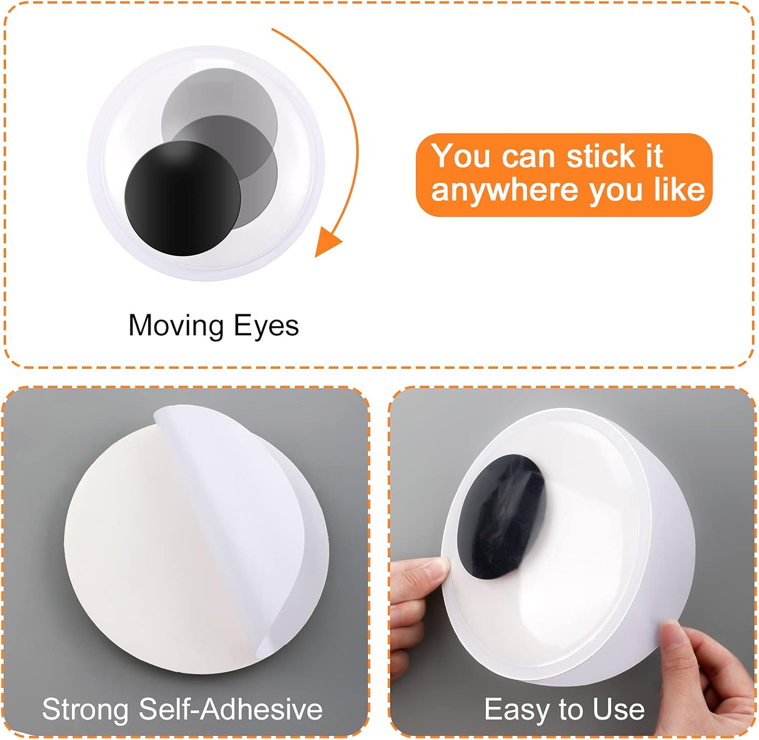 6 piezas de ojos gigantes Googly de Halloween de 4 pulgadas, 6 pulgadas, 7 pulgadas, ojos grandes de plástico con autoadhesivo para Halloween,