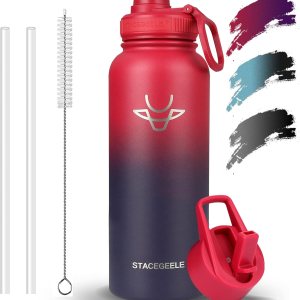 STACEGEELE Botella de agua aislada de 40 onzas con pajilla, botella de agua de acero inoxidable 188 con 2 tapas, botella de agua de metal, termo STACEGEELE Botella de agua aislada de 40 onzas con pajilla, botella de agua de acero inoxidable 188 con 2 tapas, botella de agua de metal, termo