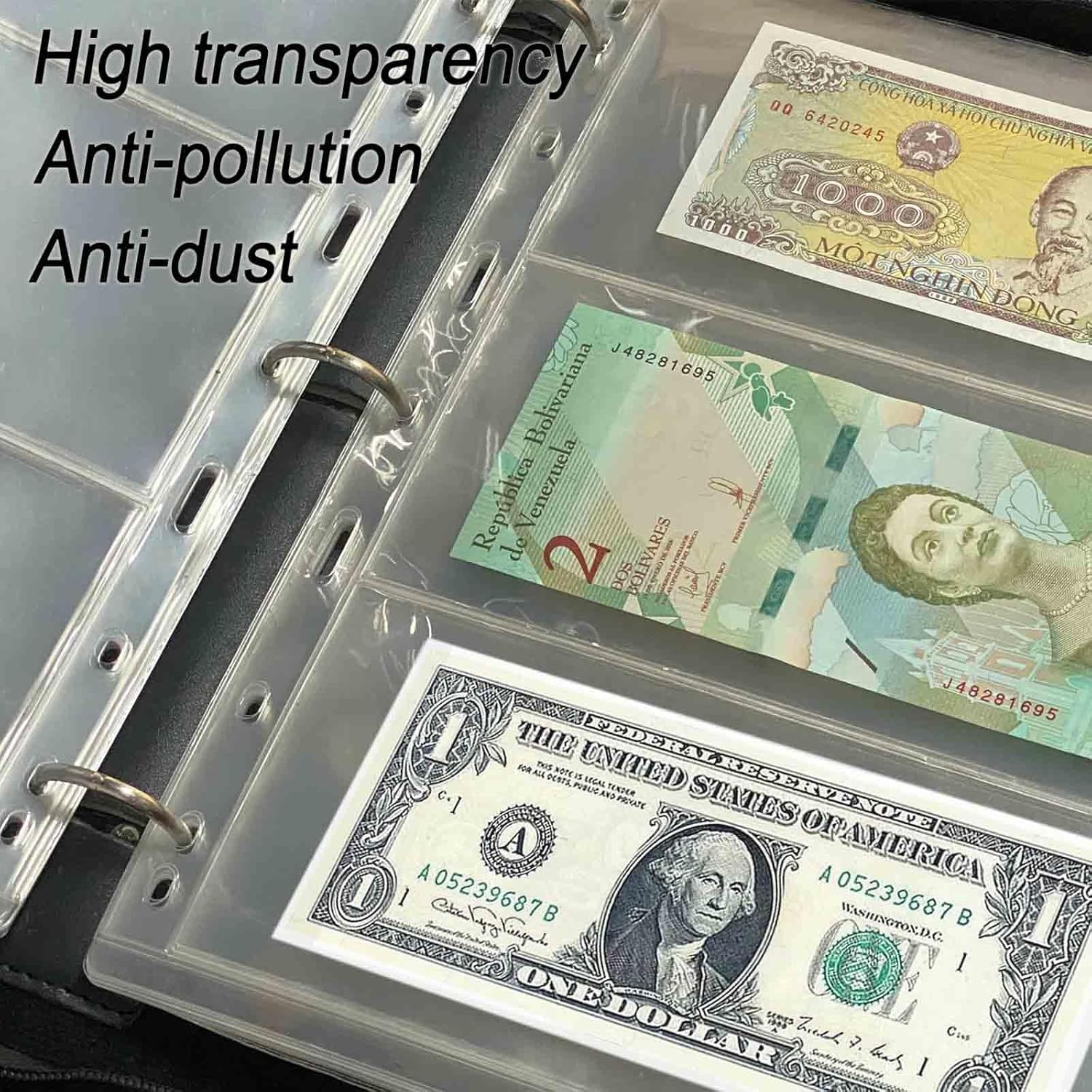20 hojas de fundas para monedas, páginas de suministros de colección de dinero de papel, página de recolección de divisas con fundas estándar de 9