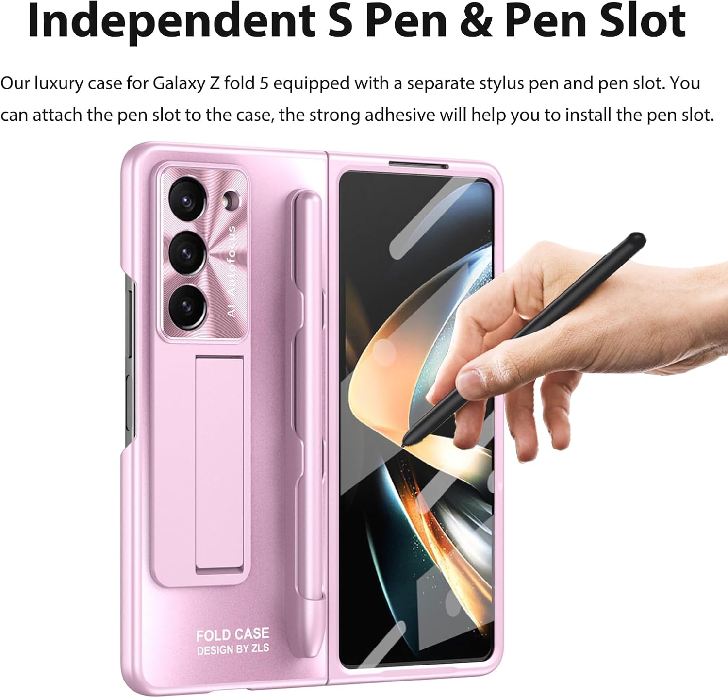 Miimall Funda compatible con Samsung Galaxy Z Fold 5 con S Pen, resistente a las caídas, protector de pantalla frontal integrado + soporte + soporte