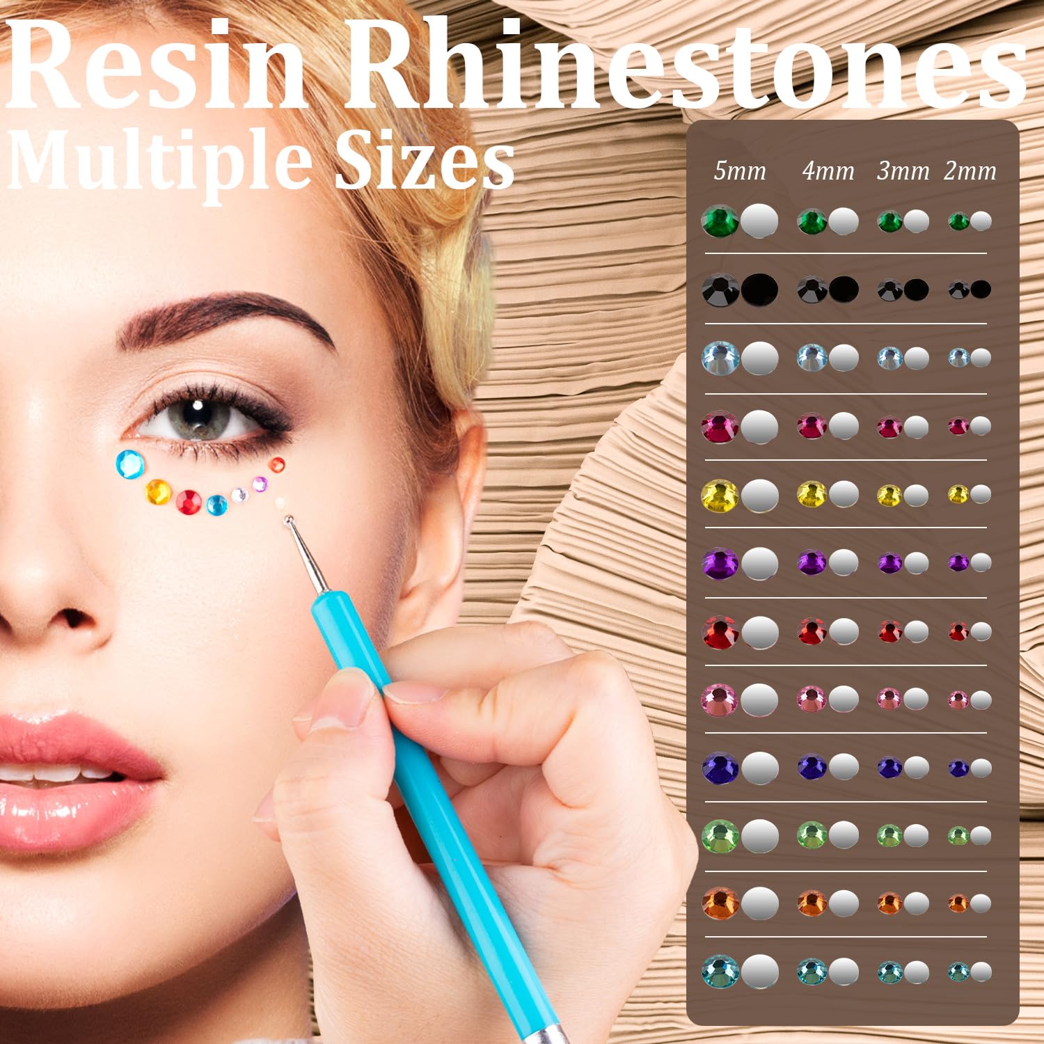 5320 gemas faciales para maquillaje con pegamento, cuentas coloridas y gemas redondas de cristal AB y transparentes, perlas planas blancas y beige y