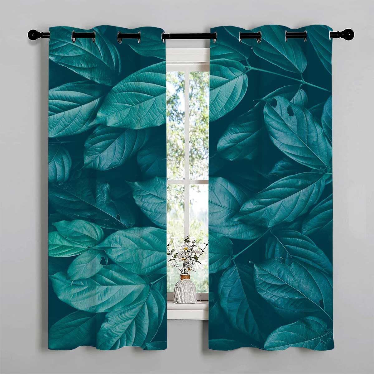 YANFENQI Cortinas para Habitacion – Cortinas para Habitacion con plantas tropicales y hojas verdes, cortinas bohemias de 55 pulgadas de ancho por 55