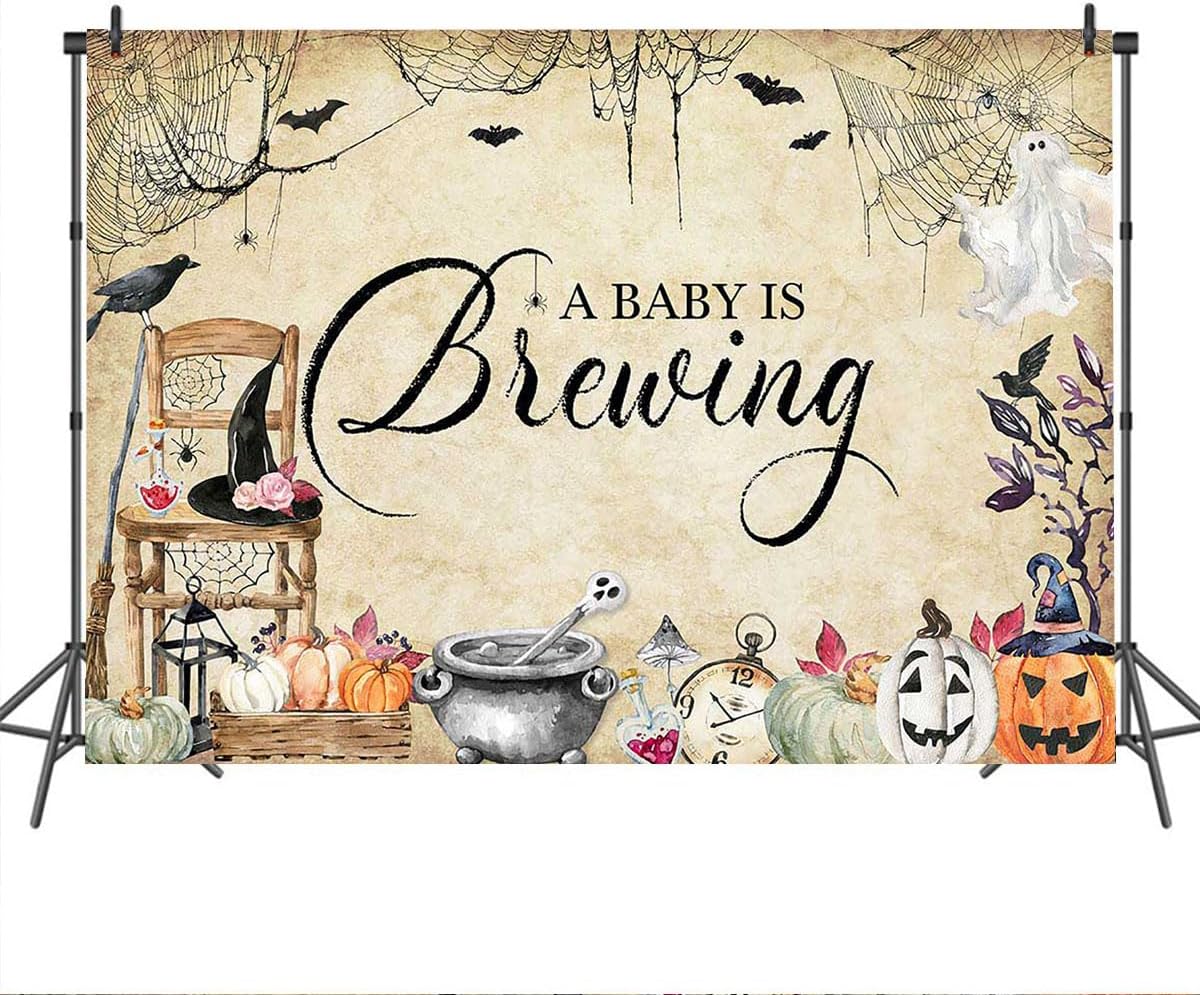 Mocsicka Telón de fondo de fotos de Halloween para baby shower, pancarta espeluznante con diseño de calabaza para baby shower, para recién nacidos,